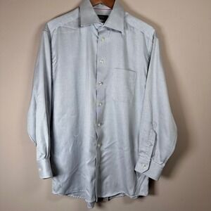 Eton of Sweden Men's Dress Shirt 41 16 Light Blue Herringbone Cotton